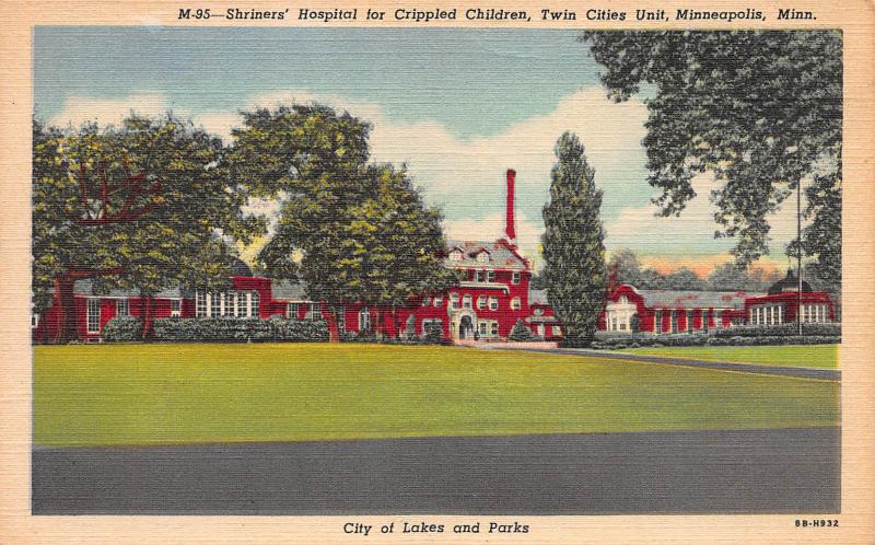 Shriners' Hospital for Children, Minneapolis, MN, Early Linen Postcard, unused