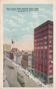 Main Street East showing Wilder Building Rochester NY New York Trolleys pm 1922