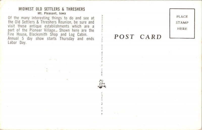 Midwest Old Settlers & Threshers Mt. Pleasant Iowa Postcard PC162