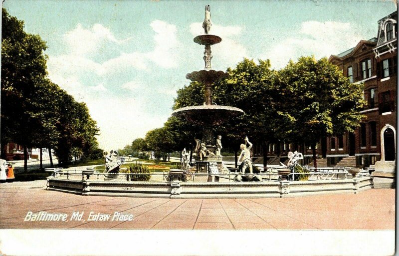 Baltimore Md Eulaw Place Statue Undivided Back Antique Postcard Hugh Leighton 