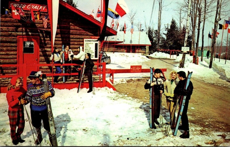 New York Kiamesha Lake The Concord Hotel Skiers At Swiss Chalet