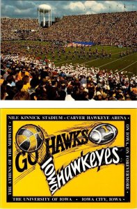 2~4 X 5½ Postcards IA Iowa City  UNIVERSITY OF IOWA  Marching Band~Flag~Stadium