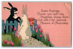 Easter Greetings Rabbit Flowers Arts Crafts Colored Offset Advertising Postcard