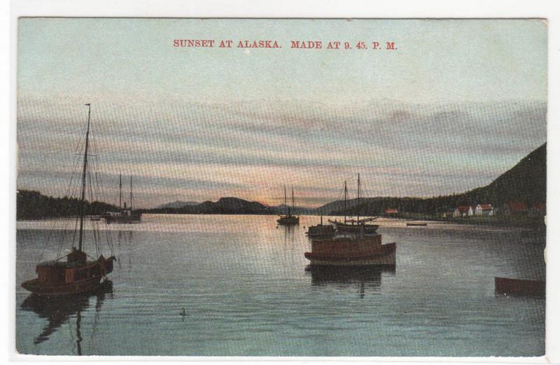 Sunset in Alaska at 9:45 pm 1908 postcard