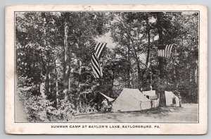 Saylorsburg PA Summer Camp At Saylors Lake Patriotic Flags 1921 Postcard J37