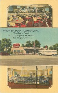 Postcard 1940s  Missouri Lebanon Union Bus Depot interior Entrance 23-12863