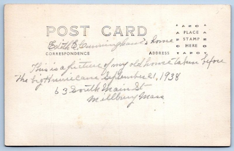 1920-30's RPPC MILLBURY MASS EDITH CUNNINGHAM'S HOME BEFORE HURRICANE POSTCARD