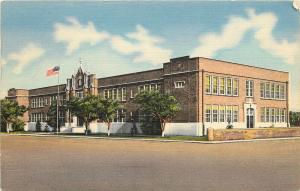 Linen Postcard; Public School, Deming NM Luna County US Flag Unposted