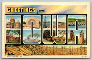 Large Letter Greetings From Iowa  1942  Postcard
