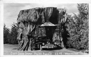 Auto Drive Thru Giant Cedar Stump Pacific 1948 Ellis Washington RPPC 6088