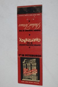 Hotel William Penn Pittsburgh Chatterbox 20 Front Strike Matchbook Cover