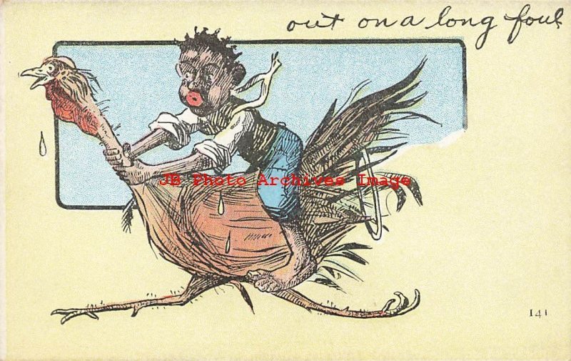 317475-Black Americana, Unknown No 141, Out On a Long Fowl,Boy Riding Large Bird