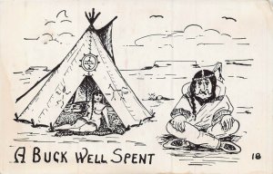 A BUCK WELL SPENT~NATIVE AMERICAN INDIAN COMIC POSTCARD