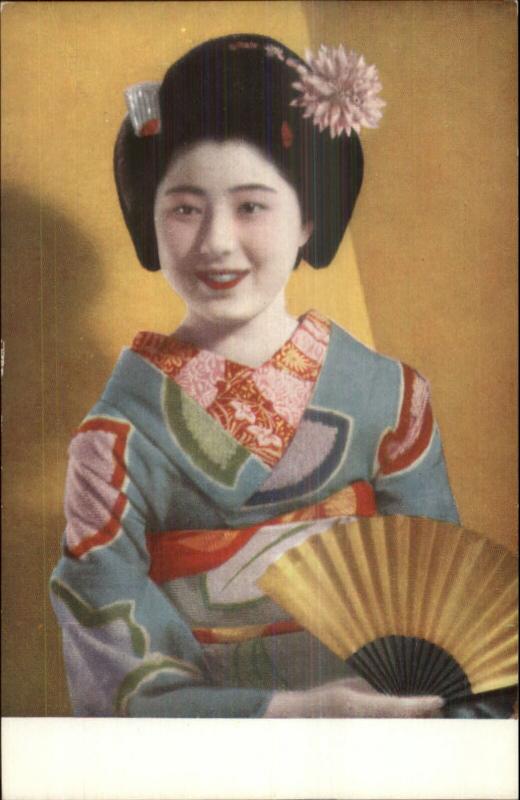 Budding Geisha Girl Kimono Fan Japan Travel Bureau Postcard