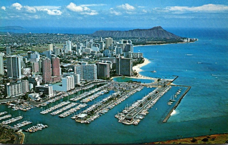 Hawaii Waikiki Aerial View Showing Yacht Harbor