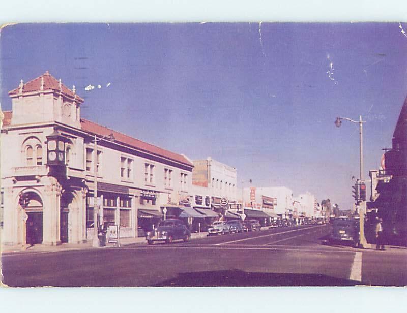 Pre-1980 OLD CARS & SHOPS ALONG THE STREET Fullerton - Los Angeles CA F0952