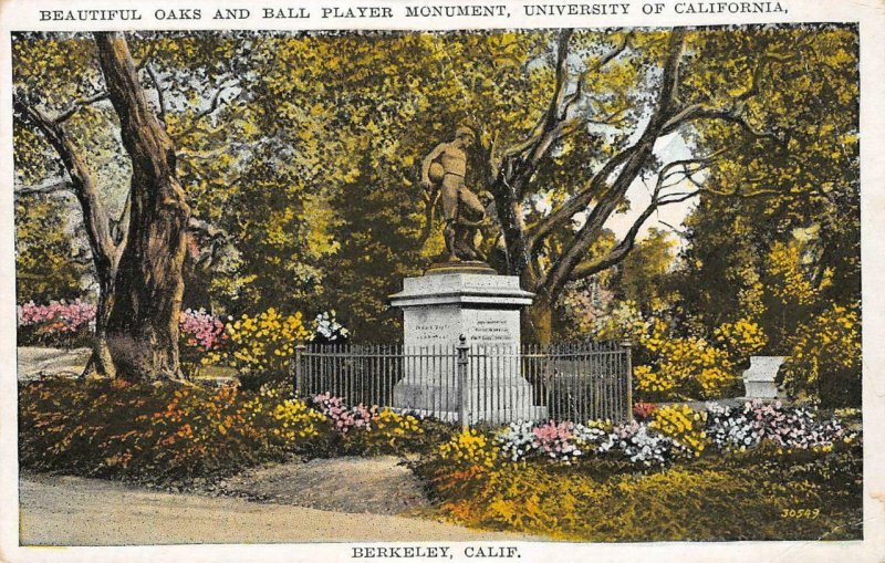 Oaks & Ball Player Monument BERKELEY University of CA c1910s Vintage Postcard