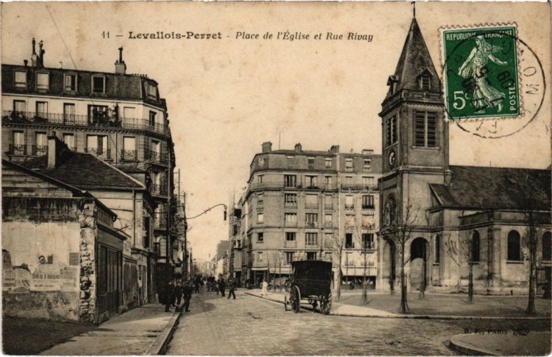 CPA LEVALLOIS-PERRET - Place de l'Église et Rue Rivay (986965)