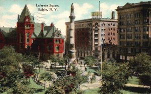 Vintage Postcard 1910's Lafayette Square Monument Grounds Buffalo New York NY