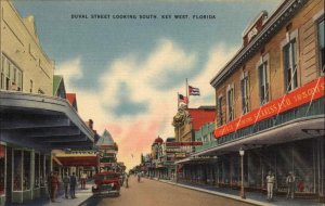 Key West Florida FL Duval Street Scene Linen Vintage Postcard