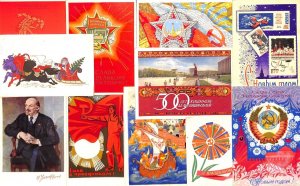 Lot of 10 soviet patriotic greetings cards ±1970 Russia 