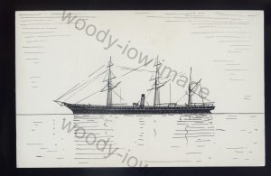 pen129 - Original Pen & Ink Postcard - Allan Line Liner - Hibernian , built 1861