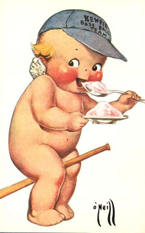 Rose O'Neill Kewpie Doll Reproduction - Baseball Player with Ice Cream