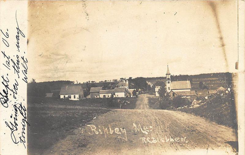 Ripley ME Dirt Street View Downtown Approach in 1906 RPPC Postcard