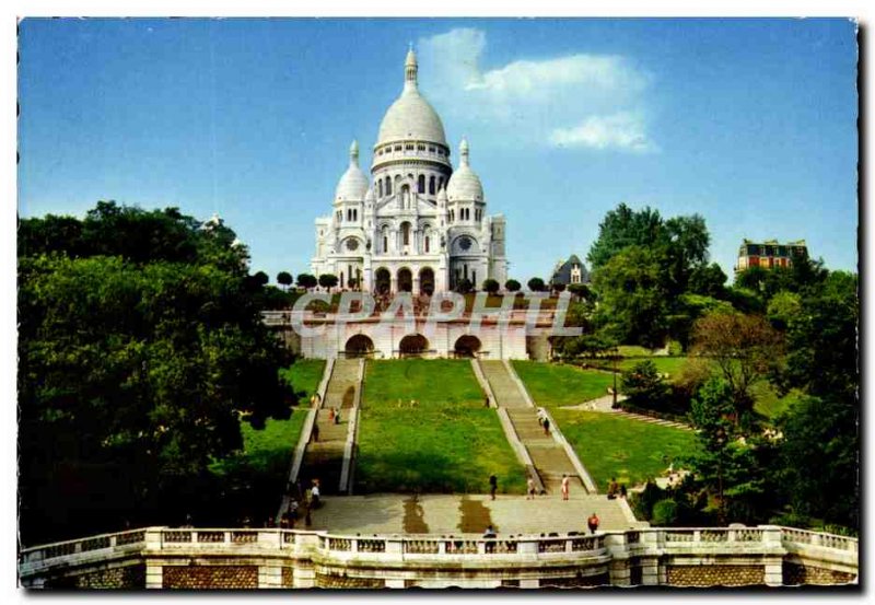 Modern Postcard From Paris Basilica Sacre Coeur on the Montmartre