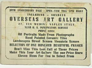 Naples Italy Overseas Art Gallery Business Card Anniversary Sale Vintage Ad