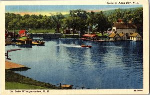 Waterfront Scene at Alton Bay NH Cottages Boats Docks Vintage Postcard L51