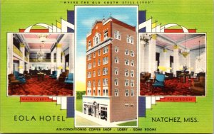 Linen Postcard Multiple Views of Eola Hotel in Natchez, Mississippi