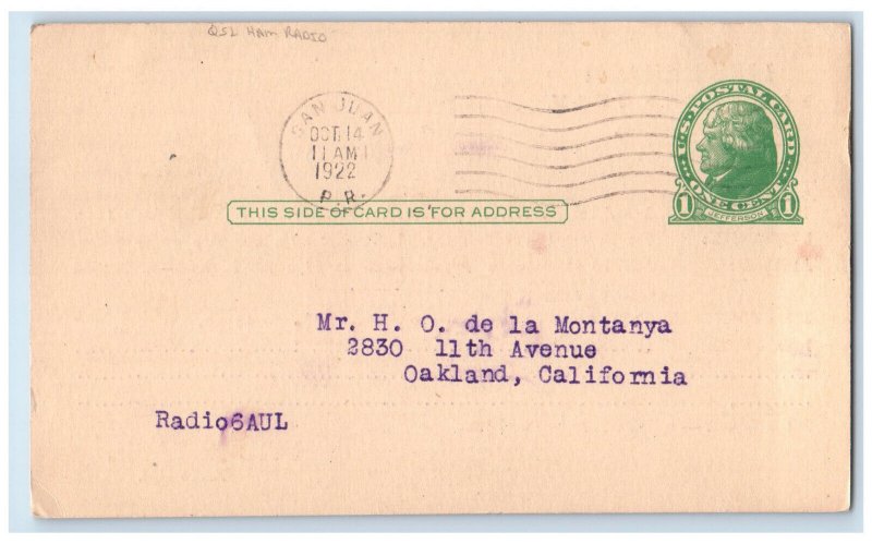 1922 401 Luis Rexach Box 319 San Juan Puerto Rico Posted Antique Postal Card