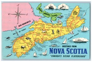 c1960's Nova Scotia Canada's Ocean Playground Map View Canada Postcard