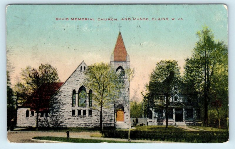ELKINS, WV West Virginia ~ DAVIS Memorial CHURCH 1913 Randolph County Postcard