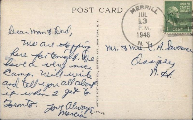 Chateaugay Lake NY Belmont Bathing Beach 1940s Postcard