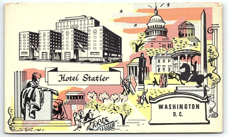 LATE 1940s HOTEL STATLER WASHINGTON D.C. ARTIST DRAWING POSTCARD P2054