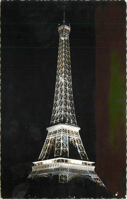 Postcard Paris 1950s Eiffel Tower France Night View 22-13677