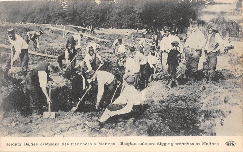 B94169 belgian soldiers digging trenches at malines  militaria military soldiers