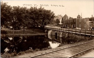 Real Photo Postcard Jackson Street Bridge Railroad Tracks in Ripon, Wisconsin