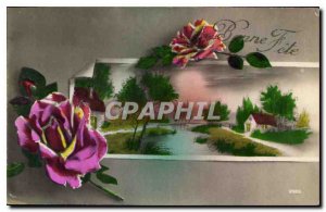 Old Postcard Bonne Fete Flowers