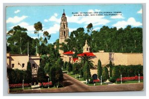 Vintage 1946 Postcard Plaza De Panama & Tower Balboa Park San Diego California