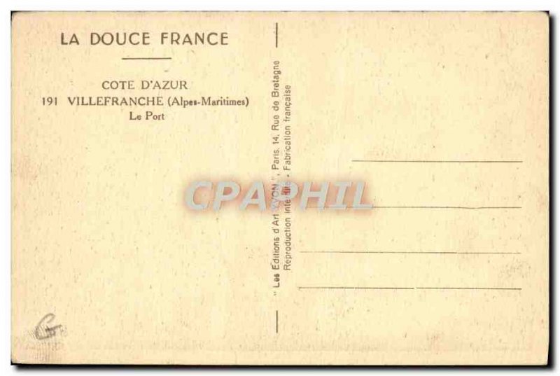Old Postcard Villefranche Port