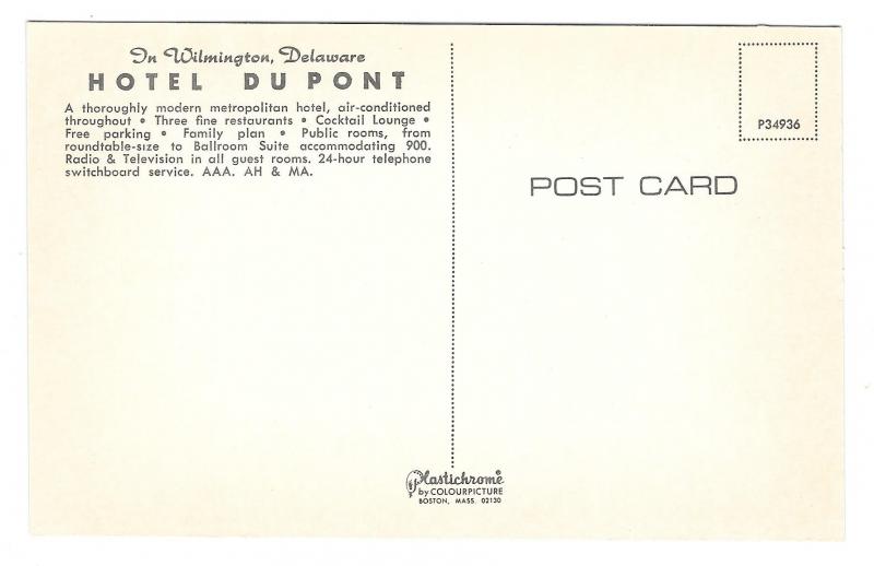 Du Pont Hotel Wilmington DE DuPont Night View Vtg Postcard