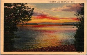 New York Sunset On Lake Champlain Curteich