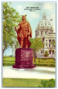 St Paul Minnesota MN Postcard Leif Erikson Discover America 1000 AD 1940 Vintage