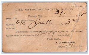 1895 The Missouri Pacific Railway Co. J.O. Phillippi Omaha NE Postal Card 