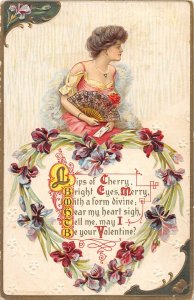 H89/ Valentine's Day Love Holiday Postcard c1910 Pretty Woman Heart99