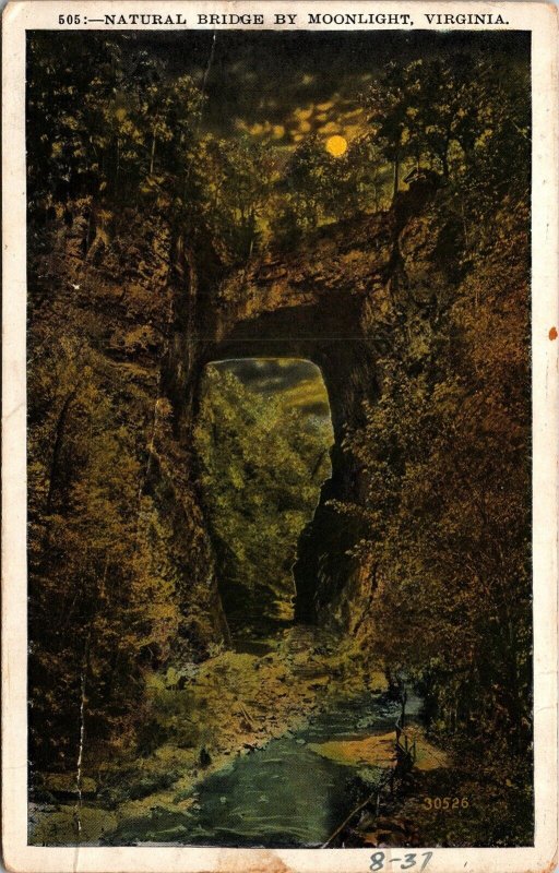 Natural Bridge Moonlight Virginia Va Antique Divided Back Unp Postcard