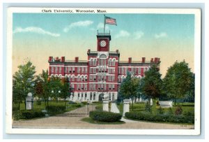 1913 Clark University Showing US Flag, Worcester Massachusetts MA Postcard 